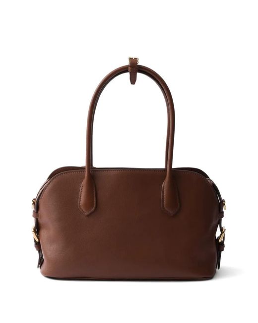 Prada Brown Signet Medium Leather Tote Bag