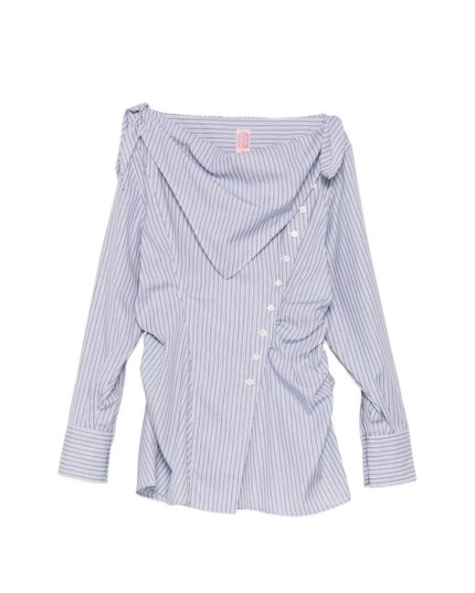 FETICO Purple Striped Scarf-Collar Blouse