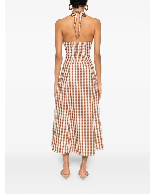 Faithfull The Brand White Gingham Halterneck Midi Dress