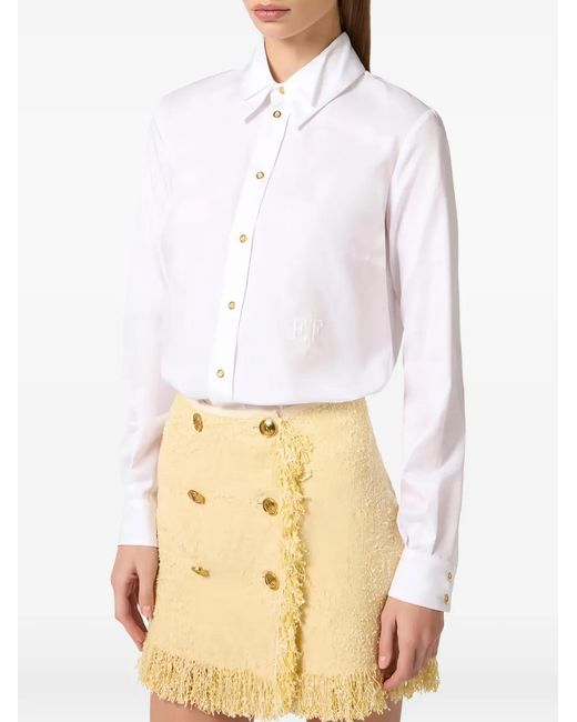 Elisabetta Franchi White Double-Collar Logo-Embroidered Shirt