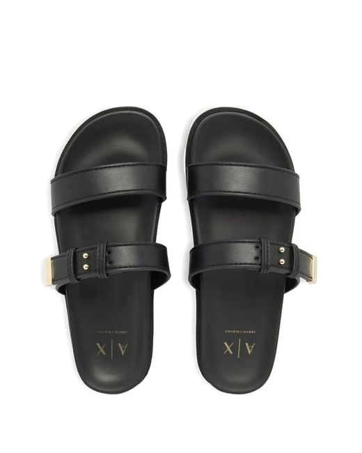 ARMANI EXCHANGE Black Two-Strap Buckled Sandals
