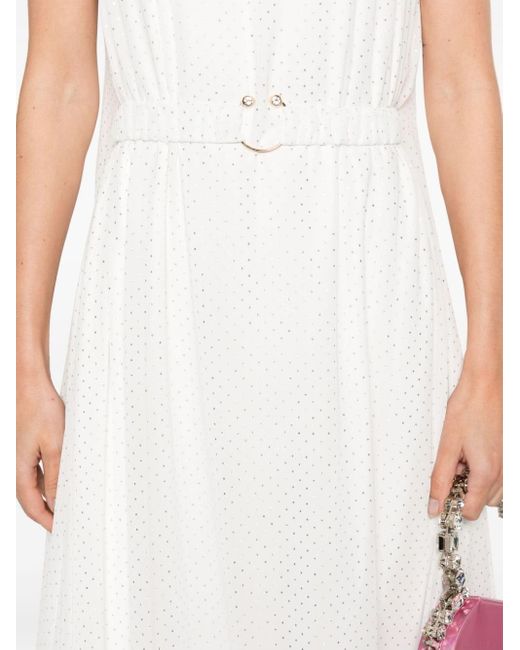 Nissa White Polka-dot Belted Midi Dress