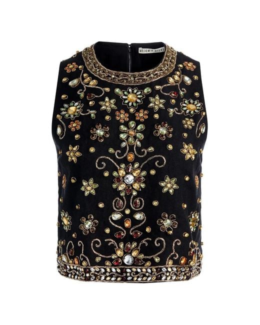 Alice + Olivia Black Amal Crystal-Embellished Tank Top