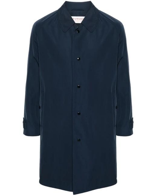Fursac Blue Stud-Fastening Cotton Raincoat for men