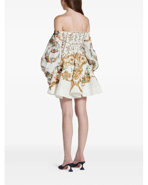 Camilla White Floral-Print Off-Shoulder Dress