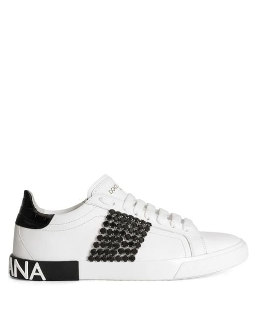 Dolce & Gabbana White Rhinestone-Embellished Sneakers