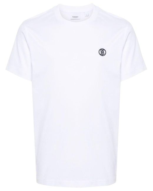 Burberry T-shirt Van Biologisch Katoen Met Geborduurd Logo in het White voor heren