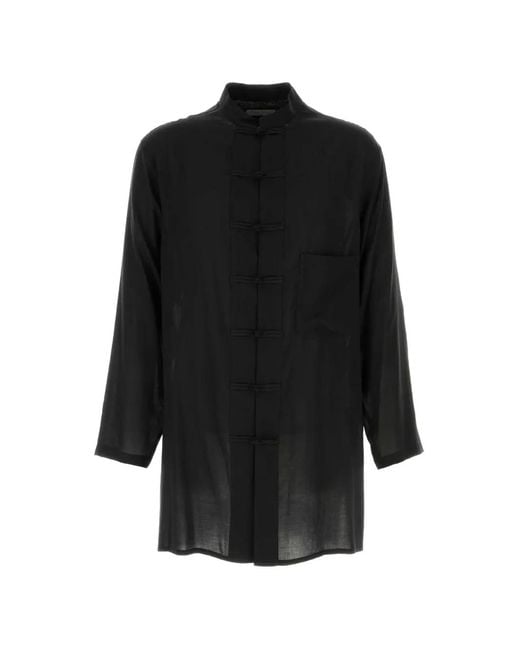 Yohji Yamamoto Black Pour Homme Long-Sleeve Chinese-Style Button Cellulose Shirt Jacket for men