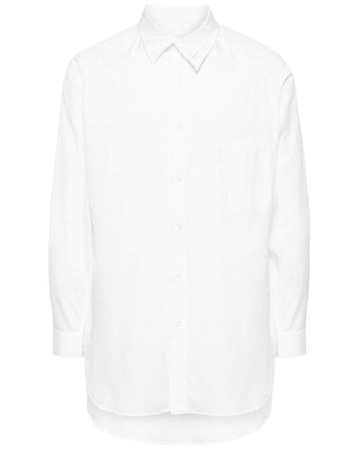 Yohji Yamamoto White Asymmetric-collar Cotton Shirt for men
