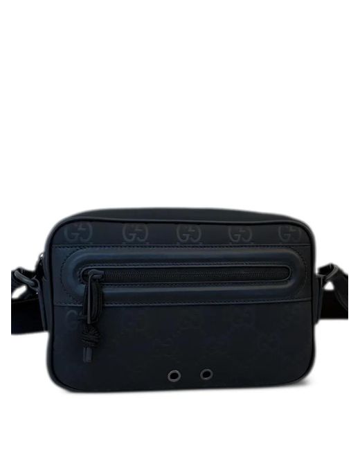 Gucci Black Monogram Embossed Messenger Bag for men