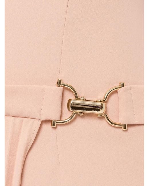 Nissa Pink Pleated-Panel Buckled-Waist Midi Dress