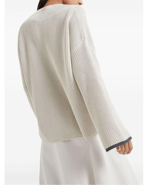 Brunello Cucinelli White Ribbed-knit Cotton Jumper