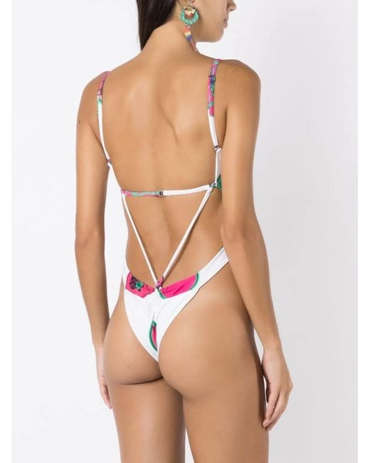 Amir Slama Pink Graphic-Print Cut-Out Swimsuit