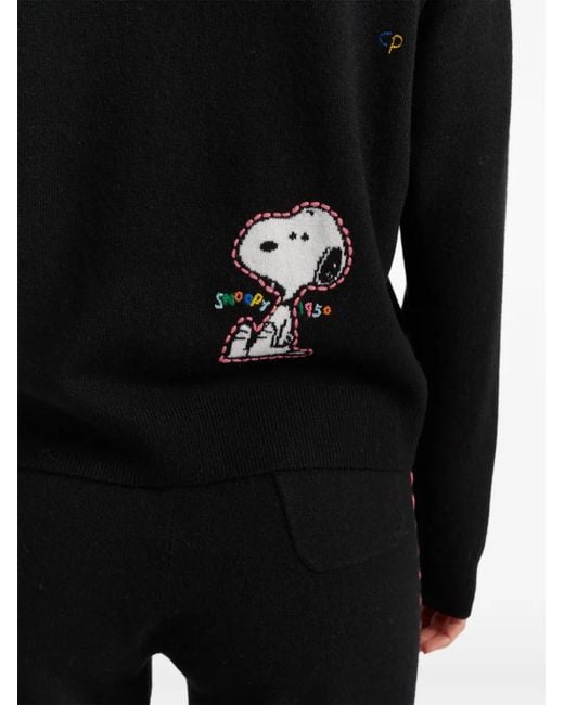 Chinti & Parker Black Snoopy-Motif Intarsia-Knit Hoodie