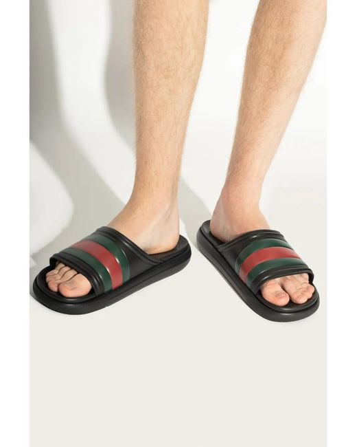 Gucci Black Web-Stripe Slides for men