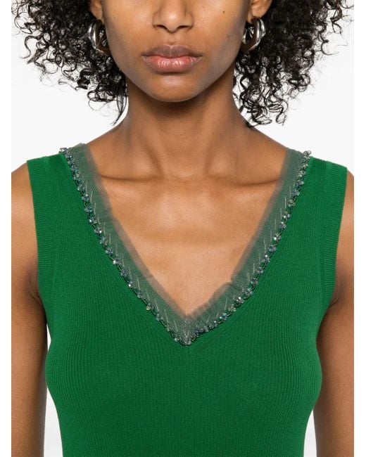 P.A.R.O.S.H. Green Bead-Embellished Tank Top