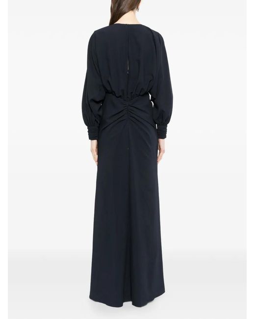 Amsale Black Pebble Crepe Gathered Maxi Dress