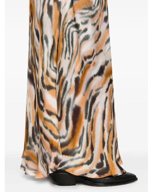 Twinset Metallic Animal-Print Satin Maxi Skirt