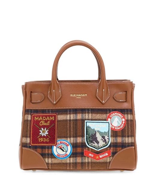 RUE MADAM PARIS Brown Chamonix Tartan-Check Patch-Detail Tote Bag