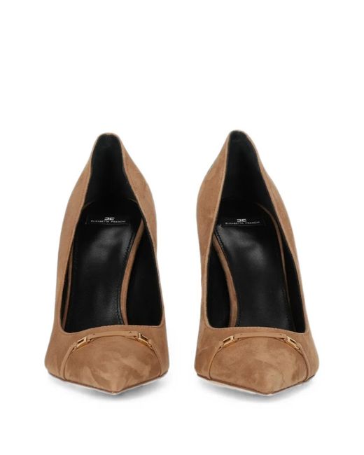 Elisabetta Franchi White Pointed-Toe Plaque-Detail Pumps