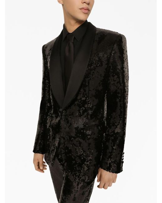 Dolce & Gabbana Black Sequined Single-Breasted Sicilia-Fit Tuxedo Suit for men