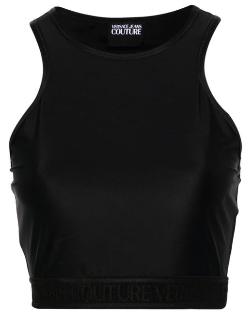 Versace Black Cropped-Oberteil mit Logo-Bund
