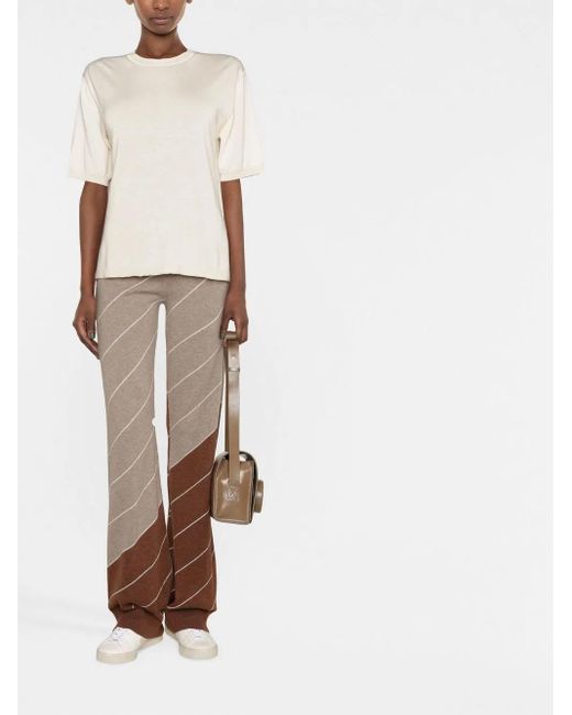 Stella McCartney Natural Diagonal-Stripe Wool Flared Trousers