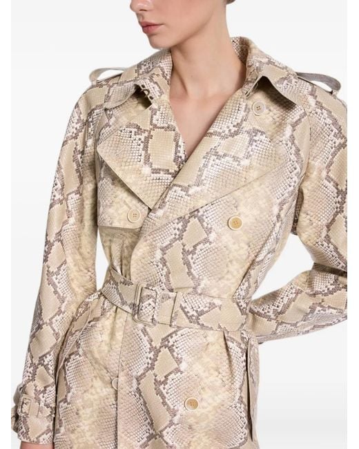 Elie Saab Natural Python-Print Double-Breasted Coat