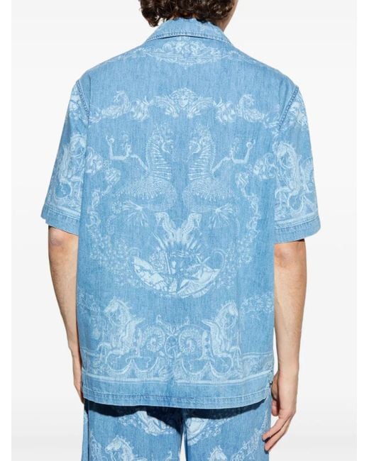 Camicia Denim A Maniche Corte di Versace in Blue da Uomo
