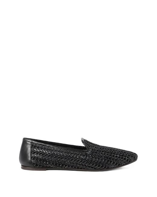 Brunello Cucinelli Black Woven-Raffia Loafers