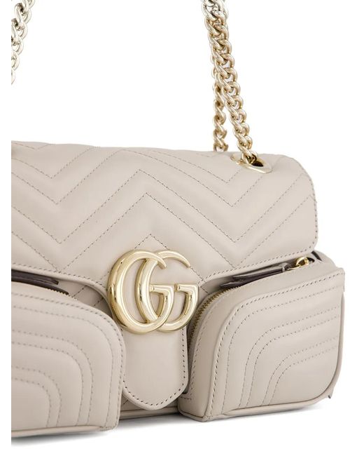 Gucci White Gg Marmont Small Multi-Pocket Bag
