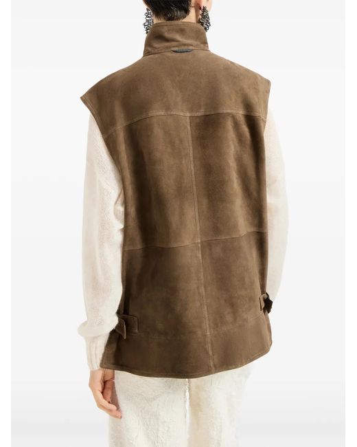 Brunello Cucinelli Brown Monili-Detail Front-Pocket Vest
