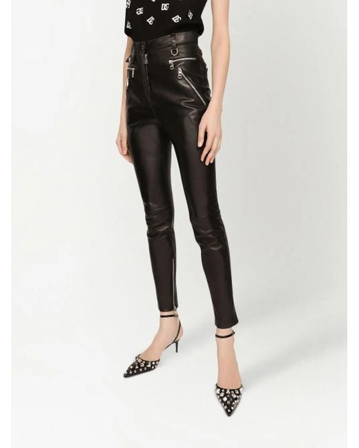Dolce & Gabbana Black Zip-Detail Faux-Leather Trousers