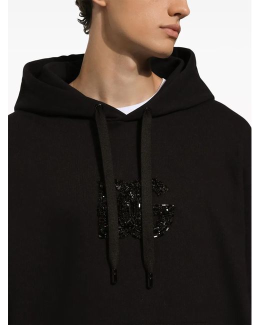 Dolce & Gabbana Black Rhinestone-Embellished Cotton Hoodie for men