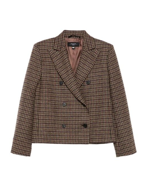 Weekend by Maxmara Brown Houndstooth Double-Breasted Jacket
