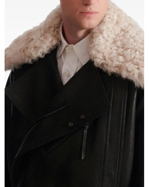 Balmain Black Shearling-Collar Leather Jacket for men