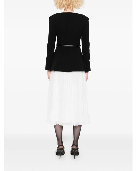 Self-Portrait Black Pleated-Panel Bow-Detail Midi Dress