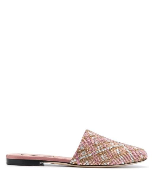 Marco De Vincenzo Pink Check-Crystal Slippers