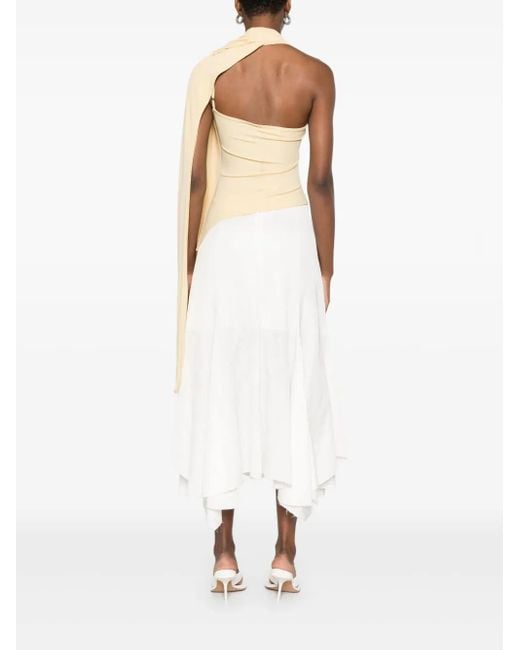 AYA MUSE White Asymmetric Draped-Detail Blouse