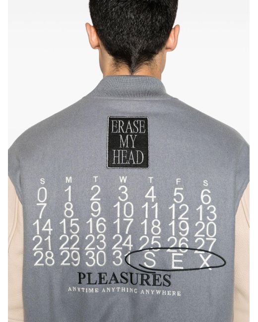 Pleasures Gray Calendar-embroidered Felted Bomber Jacket for men