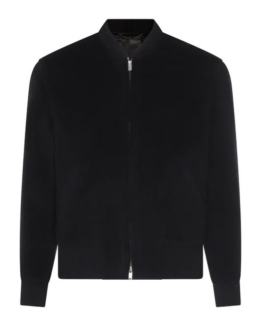 Lardini Black Wool Zip-Front Bomber Jacket for men