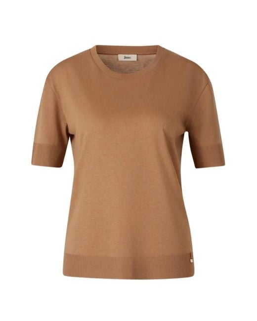 Herno Brown T-Shirt À Bords Nervurés
