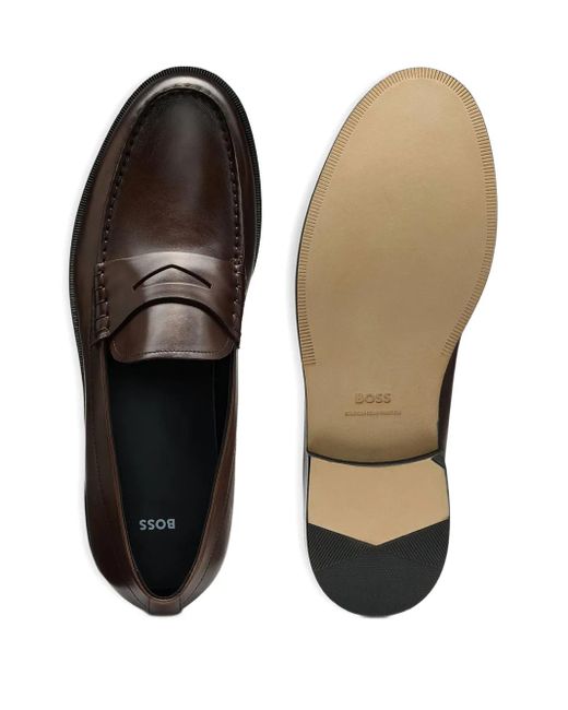 Boss Brown Penny Leather Loafers for men