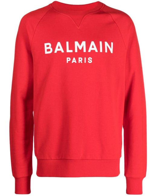 Balmain Cotton Sweatshirt With Logo in Red for Men Lyst UK