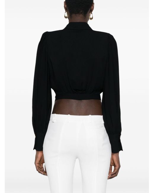 Elisabetta Franchi Black Crepe Cropped Blouse