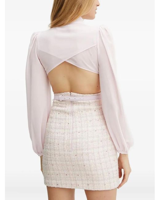 Elisabetta Franchi White Tweed-Paneled Open-Back Mini Dress