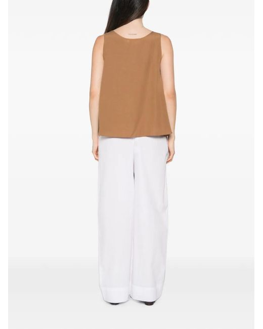 MOUTAKI Brown Scoop-Neck Flared Blouse