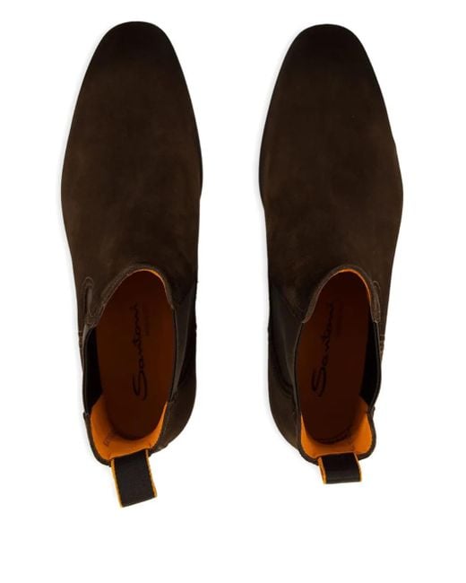Santoni Brown Archerboot Suede Chelsea Boots for men