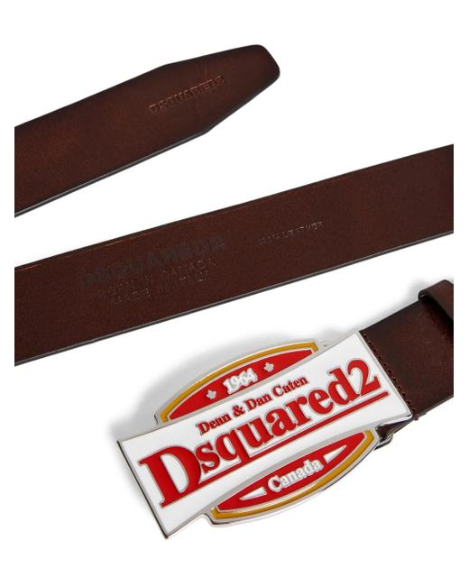DSquared² Red Logo-Plaque Leather Belt for men