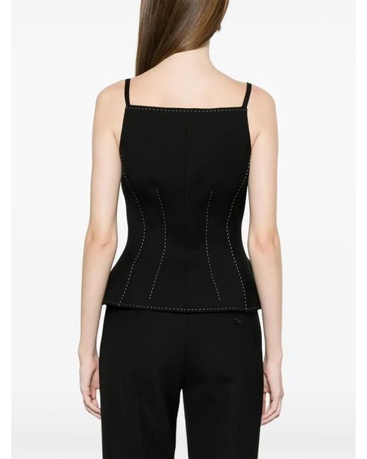 Nissa Black V-Neck Buttoned Top